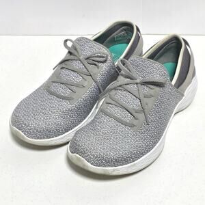 Skechers You Inspire Slip-On Walking Shoe Sneaker Womens 8.5 Gray Faux Lace Up